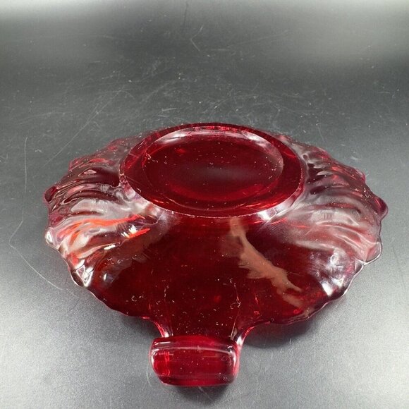 Vintage Viking Ruby Red Glass Leaf Shaped Dish Trinket Dish Small Plate VTG - Picture 9 of 16